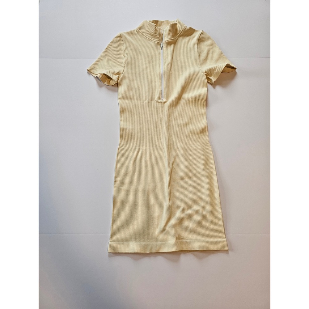 OQQ Ribbed Half Zip Mini Dress Womens‎ Medium Yellow Short Sleeve Bodycon